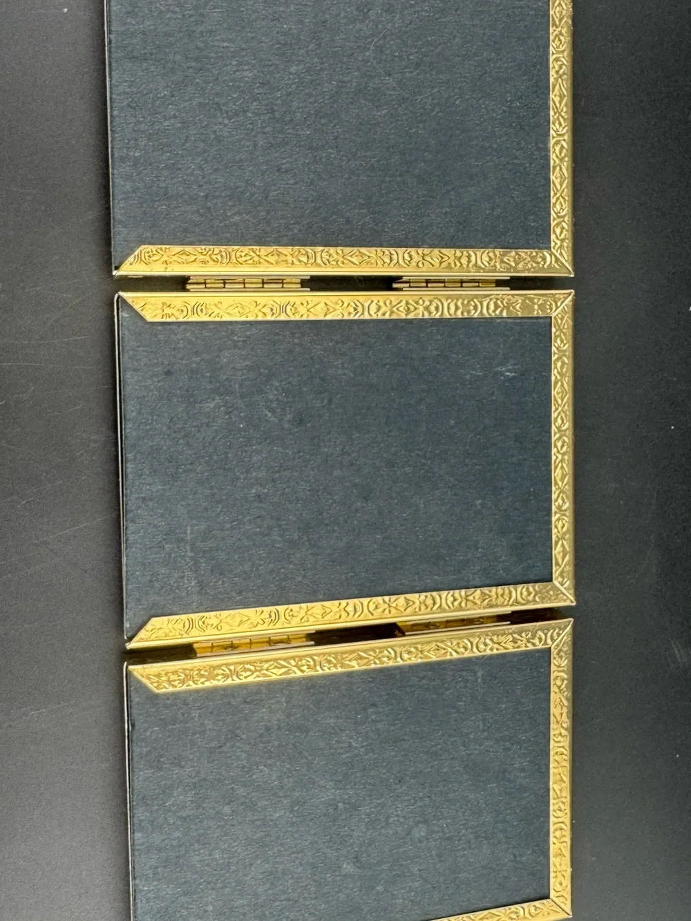 Gold Toned Tri Fold Picture Frame With Elegant Detail